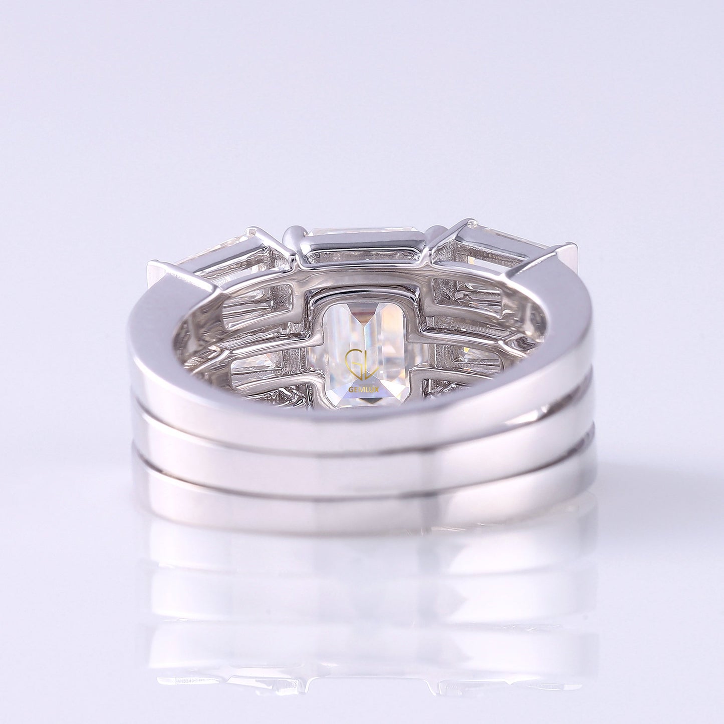 Three Stone Emerald Cut Moissanite Trio Ring Set