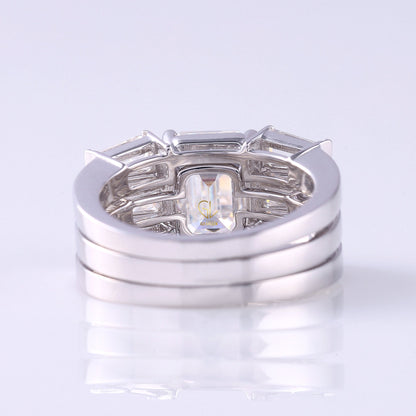 Three Stone Emerald Cut Moissanite Trio Ring Set