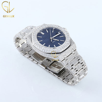 Bust Down Blue Dial Iced Out Lab Grown Diamond Watch 