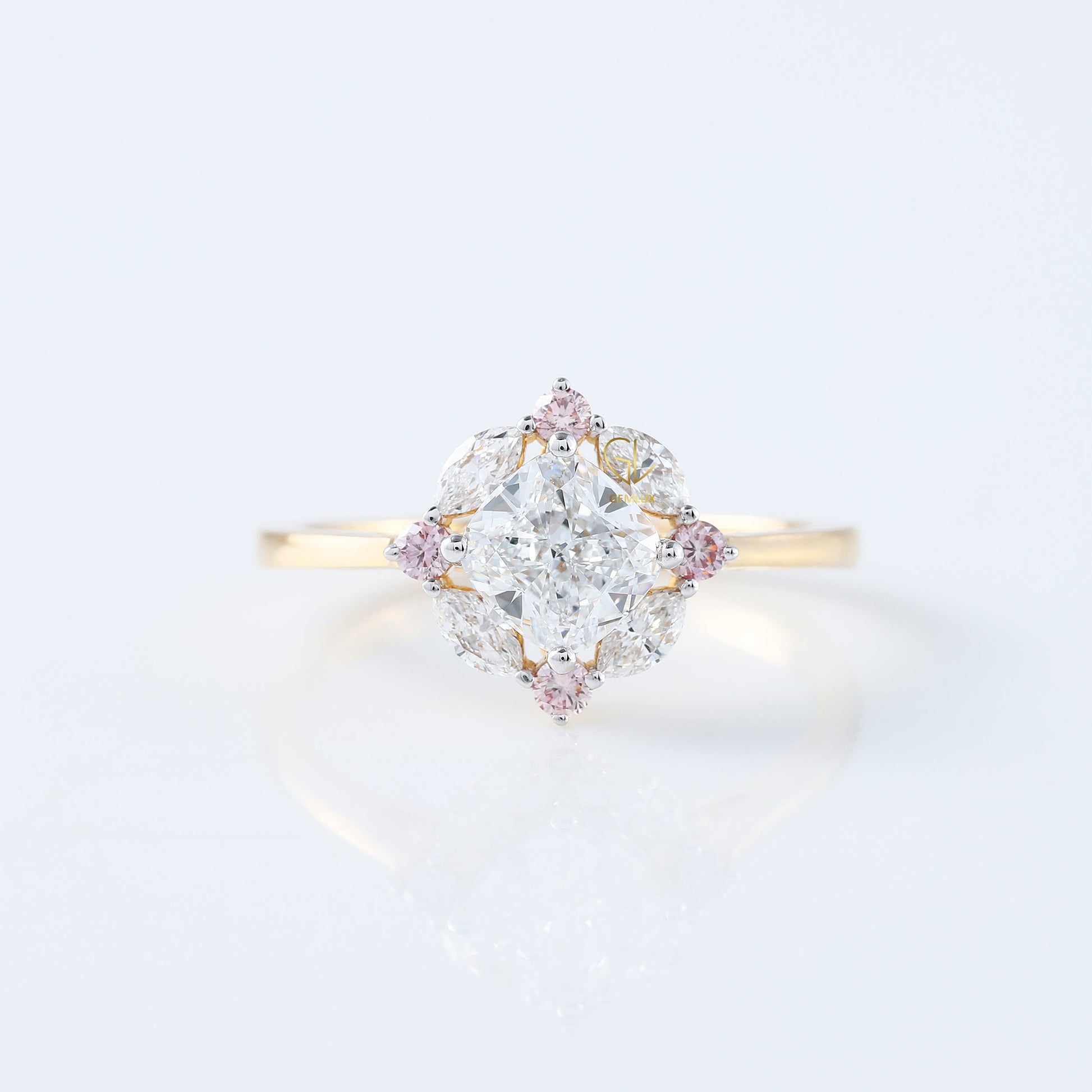 Cushion Cut Moissanite Diamond Halo Engagement Ring