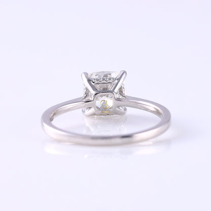 Cushion Moissanite Solitaire Hidden Halo Engagement Ring