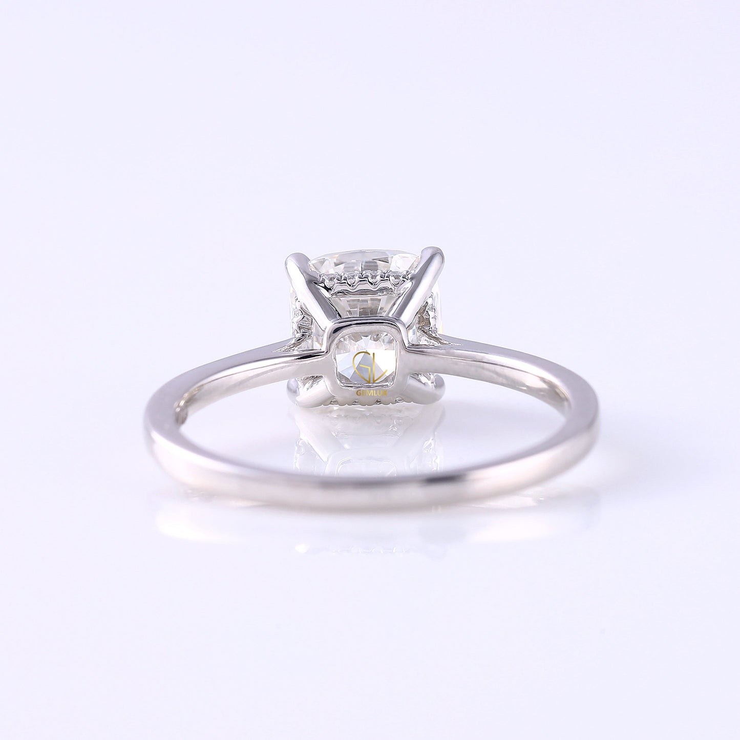 Cushion Cut Lab Grown Hidden Halo Solitaire Ring