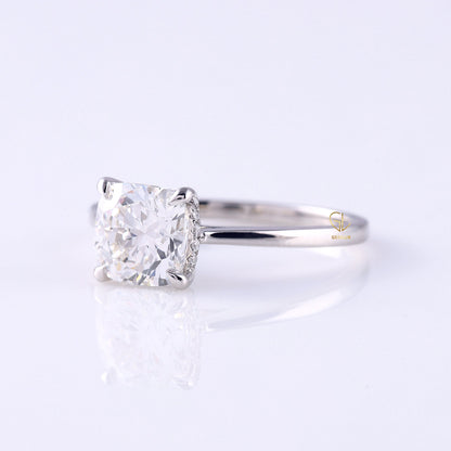 Cushion Cut Lab Grown Hidden Halo Solitaire Ring