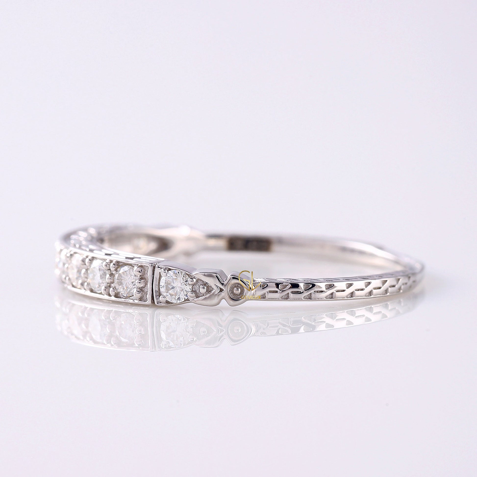 Vintage Moissanite Antique Stacking Wedding Band