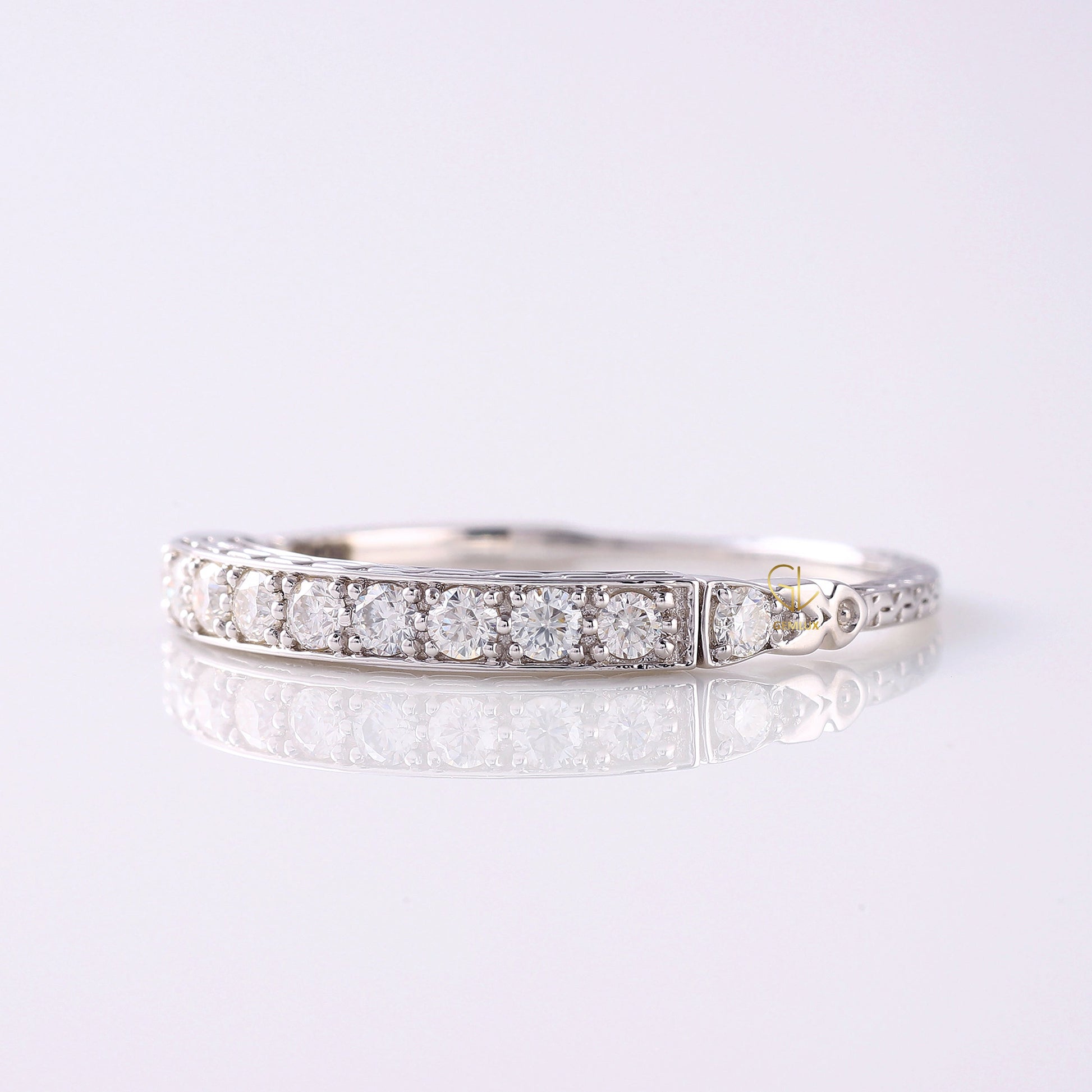 Vintage Moissanite Antique Stacking Wedding Band