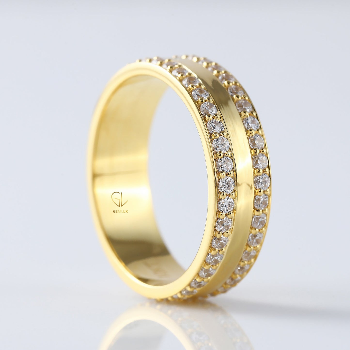 Men's Two Row Round Moissanite Full Eternity Band