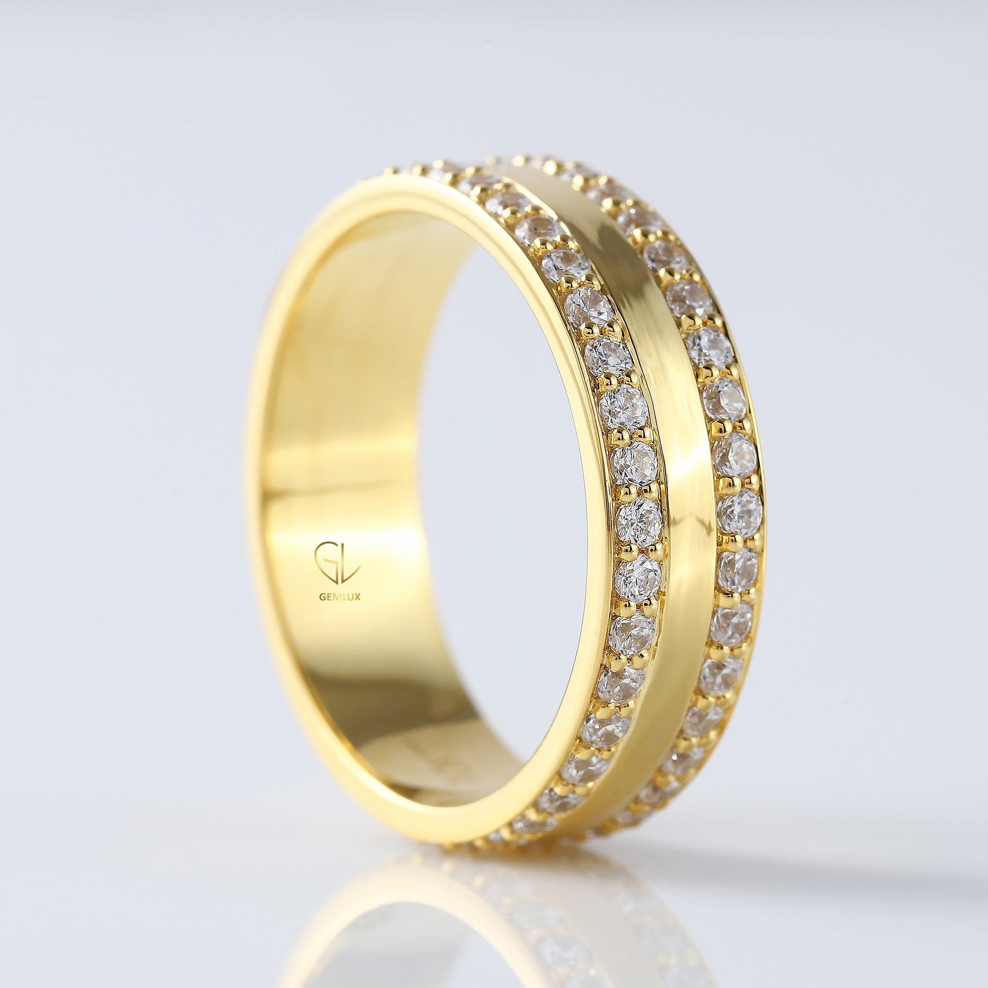 Men's Two Row Round Moissanite Full Eternity Band