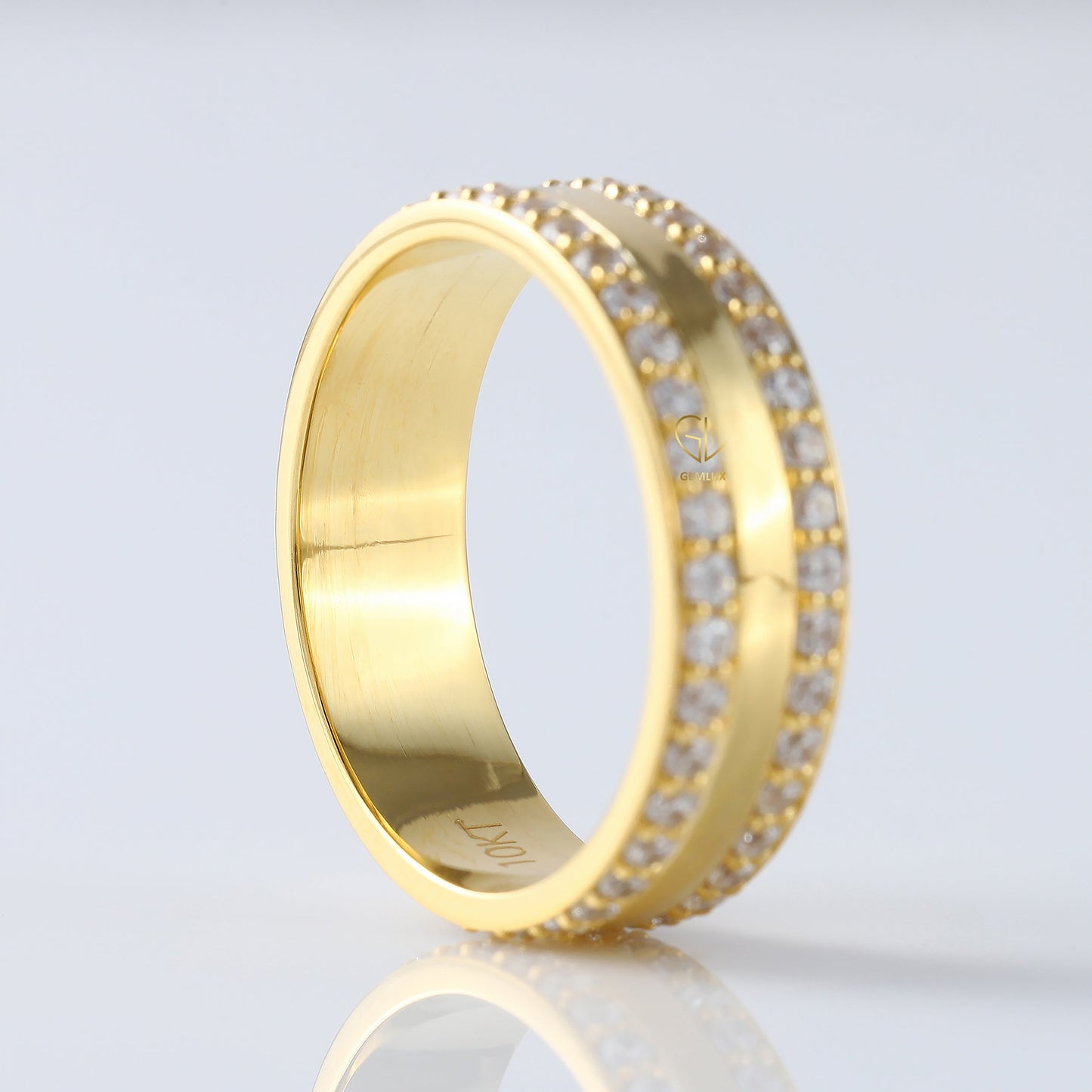 Lab Grown Two Row Wide Wedding Band For Men