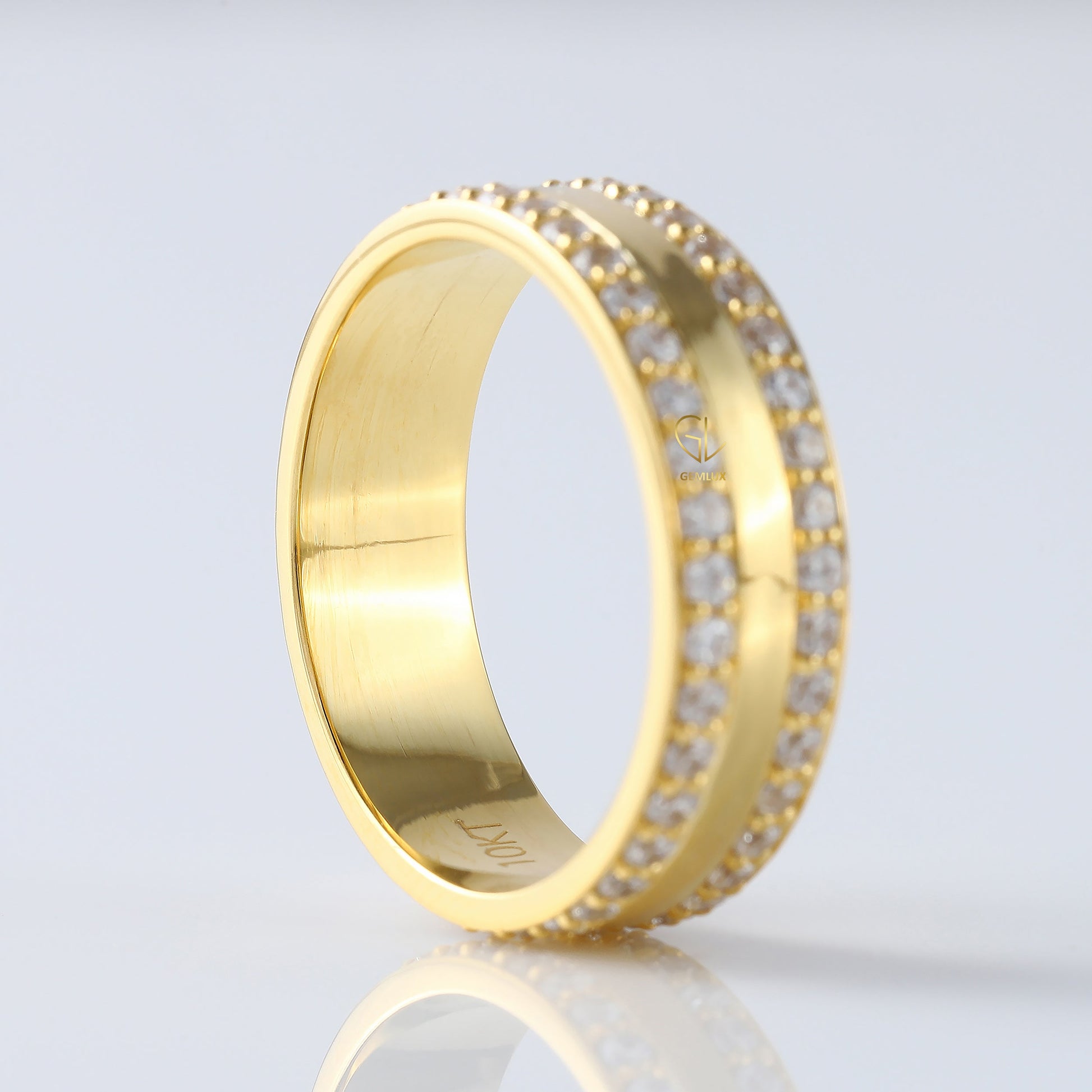 Lab Grown Two Row Wide Wedding Band For Men