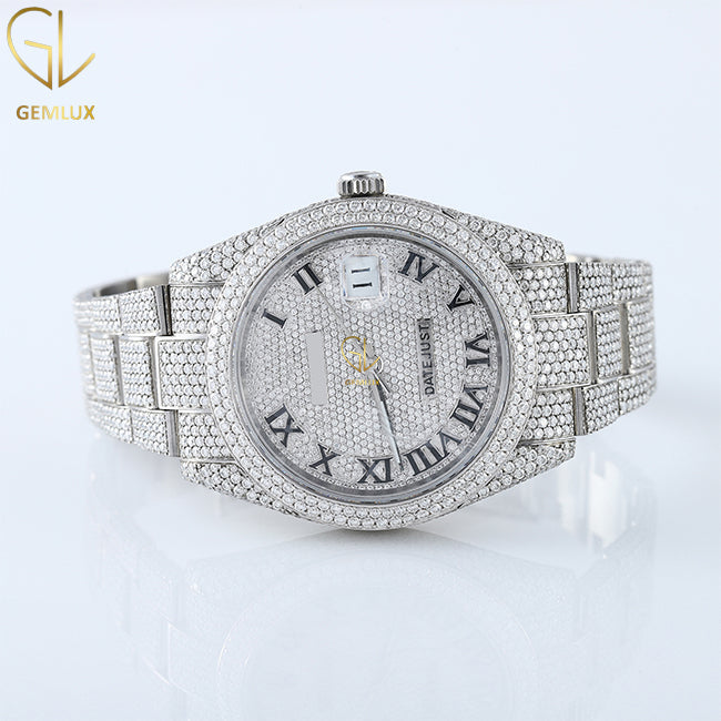 Automatic Movement Roman Dial Iced Out D VVS Moissanite Hip Hop Watch