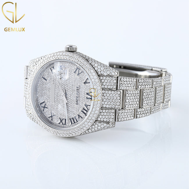 Automatic Movement Roman Dial Iced Out D VVS Moissanite Hip Hop Watch