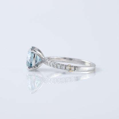 IGI Certified Blue Round Cut Lab Grown Diamond Solitaire With Accent Engagement Ring