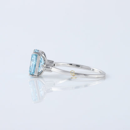  Blue Radiant Cut Lab Grown Diamond Three Stone Engagement Ring