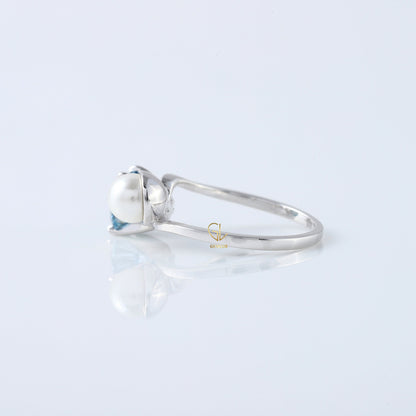 Blue Round Cut Lab Grown Diamond Swirl Bypass Engagement Ring