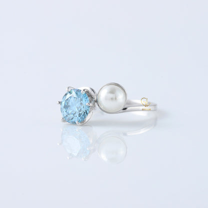 Blue Round Cut Lab Grown Diamond Swirl Bypass Engagement Ring