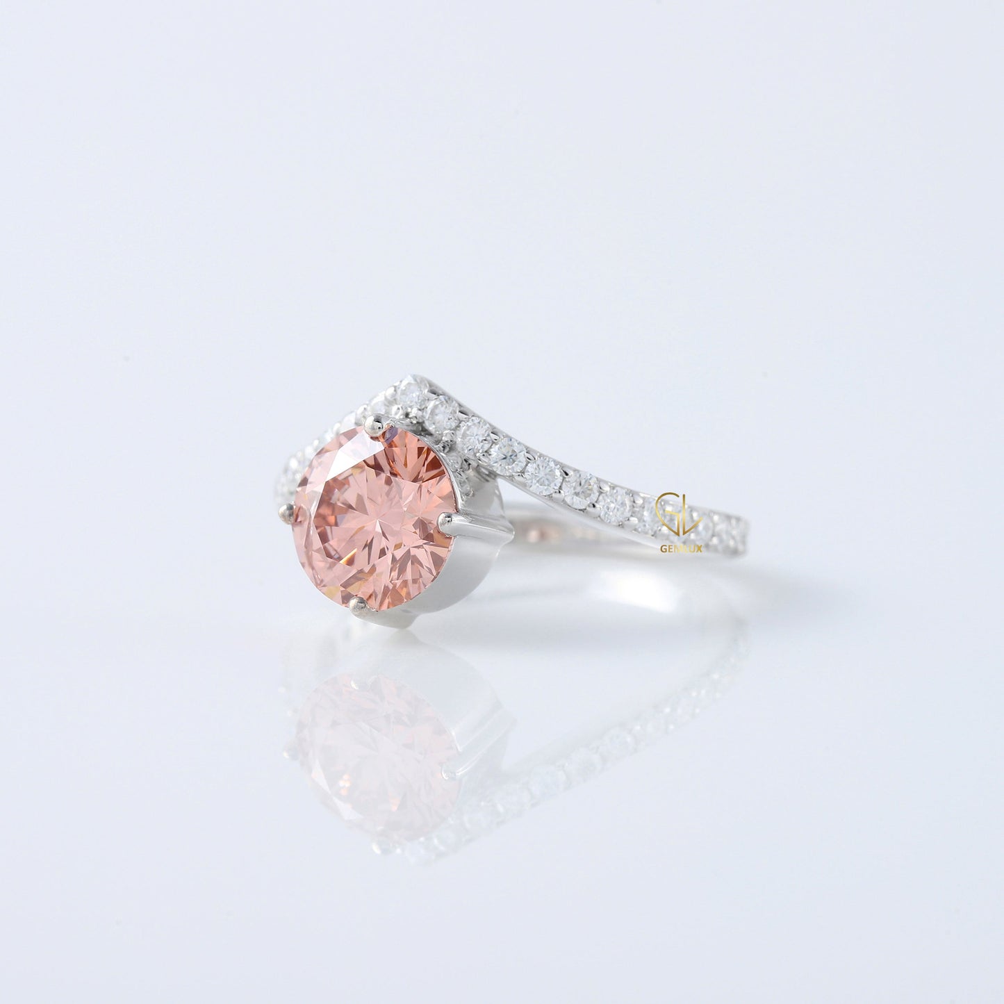 Pink Round Cut Lab Grown Diamond Curved Engagement Ring