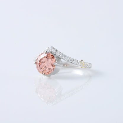 Pink Round Cut Lab Grown Diamond Curved Engagement Ring