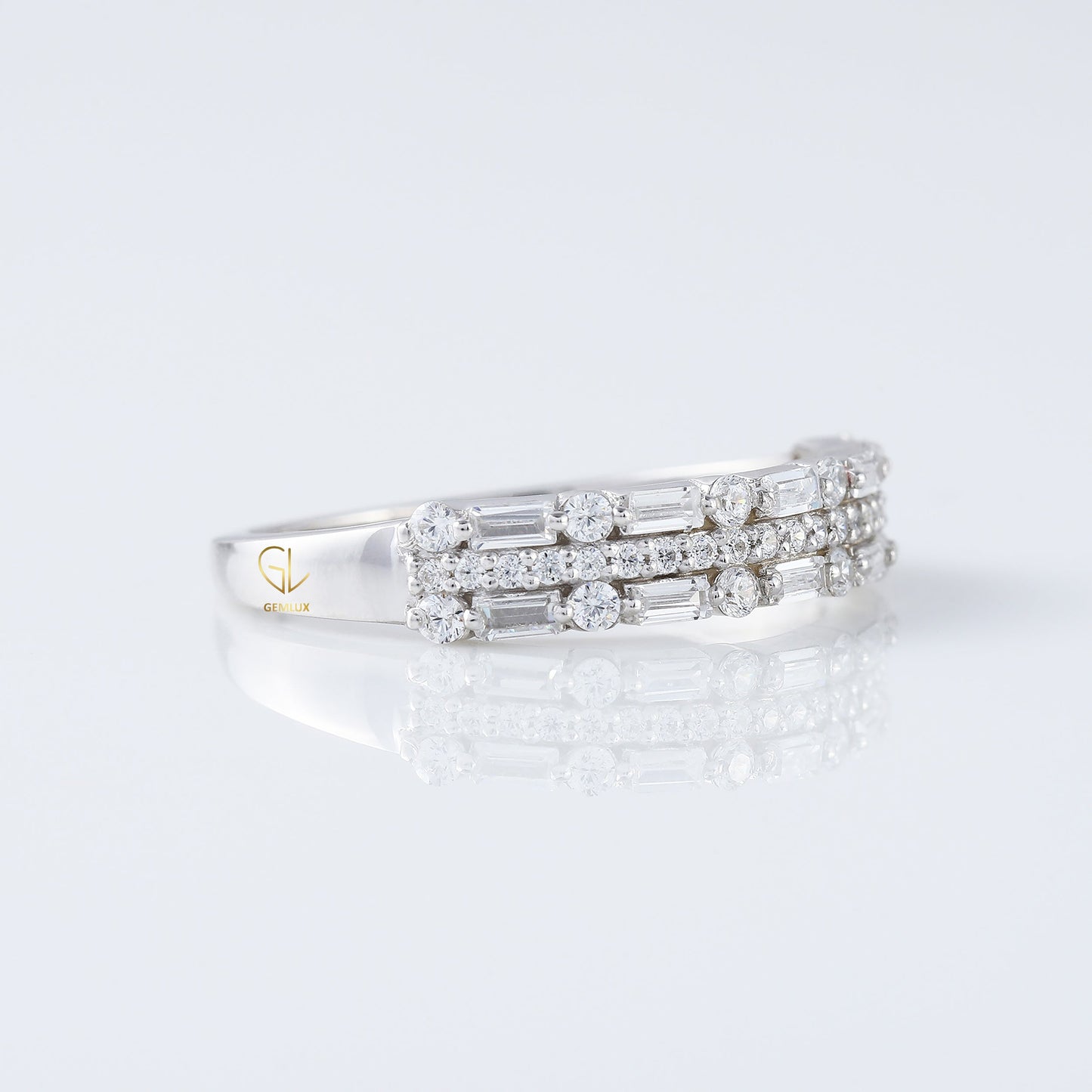 Round & Baguette Cut Three Row Lab Grown Eternity Band