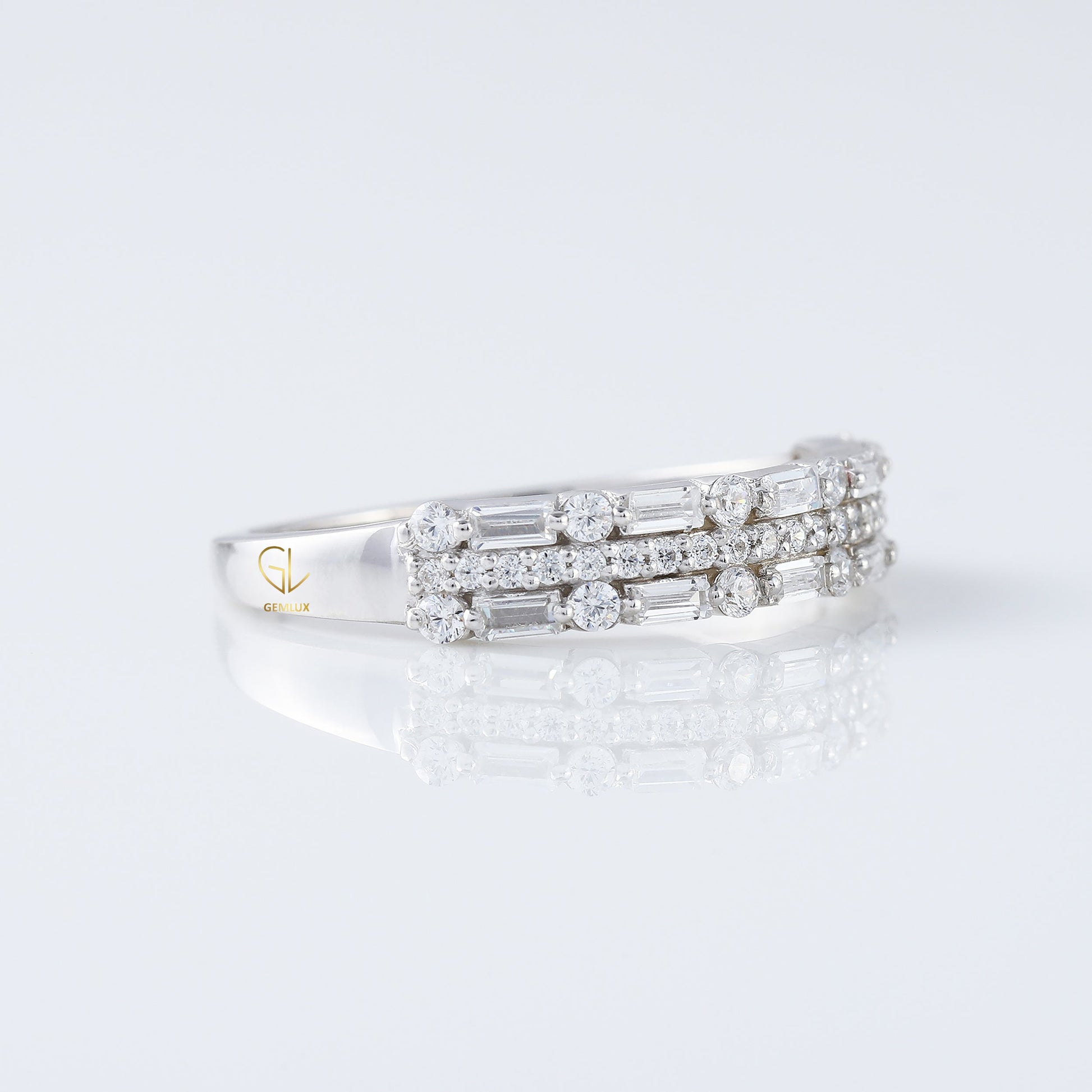 Round & Baguette Cut Three Row Lab Grown Eternity Band