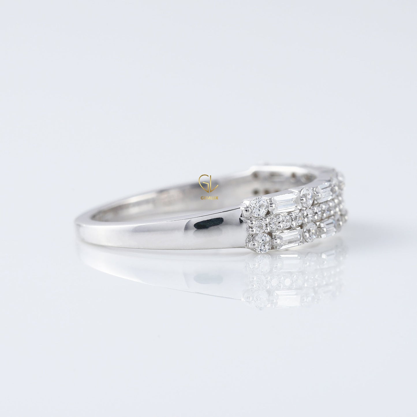 Three Row Moissanite Eternity Wedding Band