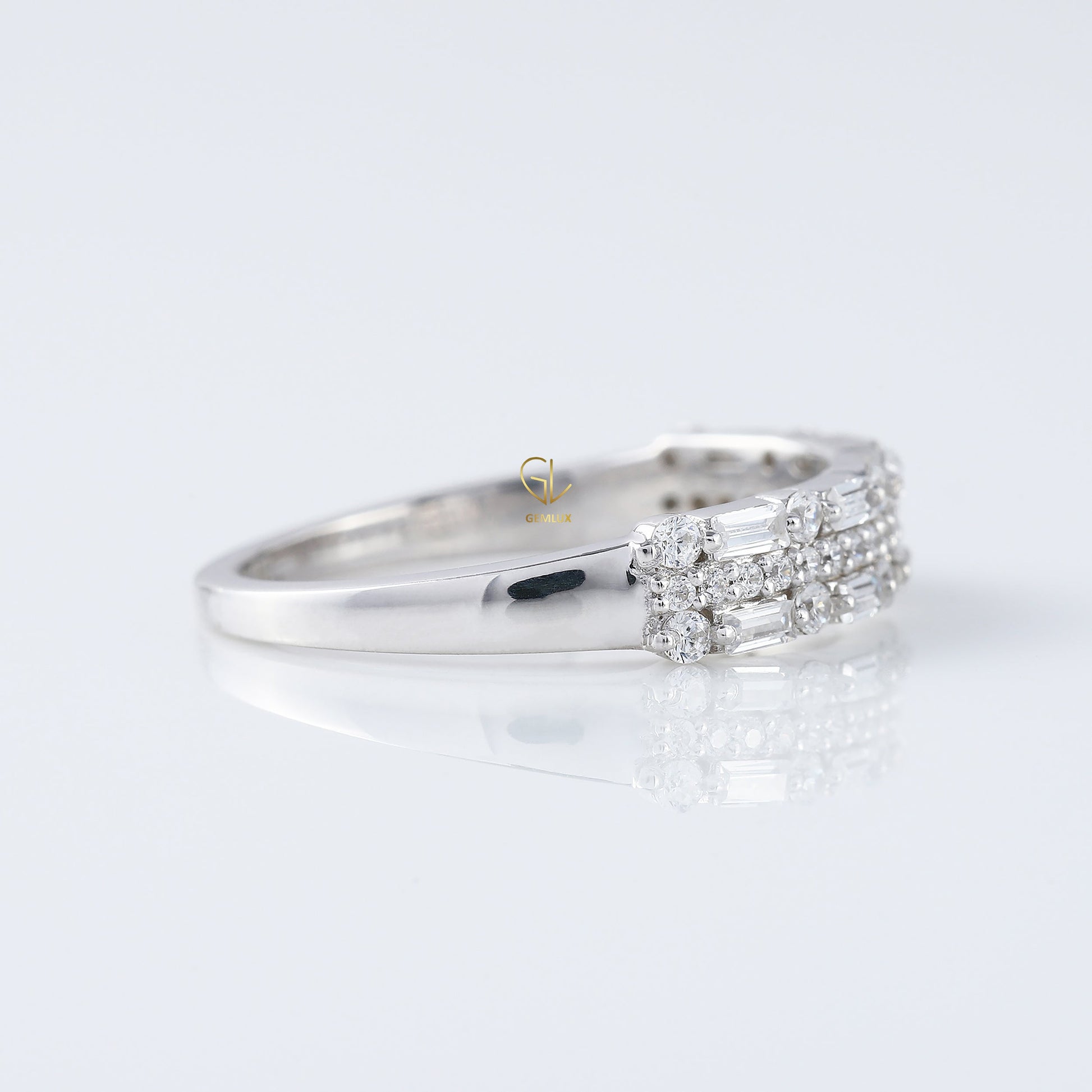 Three Row Moissanite Eternity Wedding Band