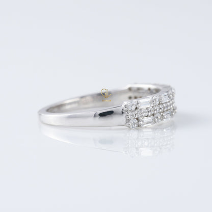 Round & Baguette Cut Three Row Lab Grown Eternity Band