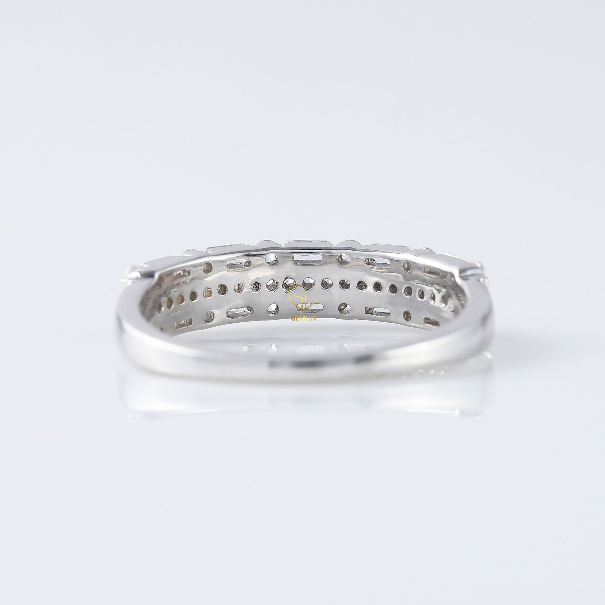 Round & Baguette Cut Three Row Lab Grown Eternity Band