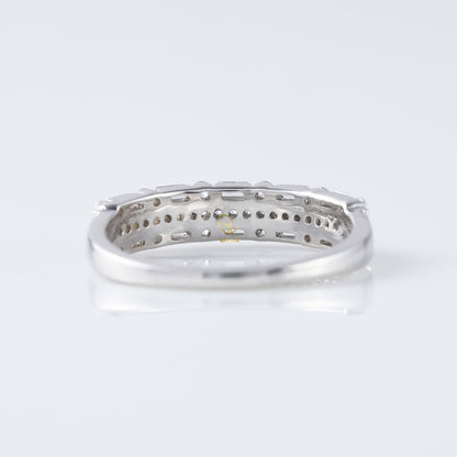 Round & Baguette Cut Three Row Lab Grown Eternity Band