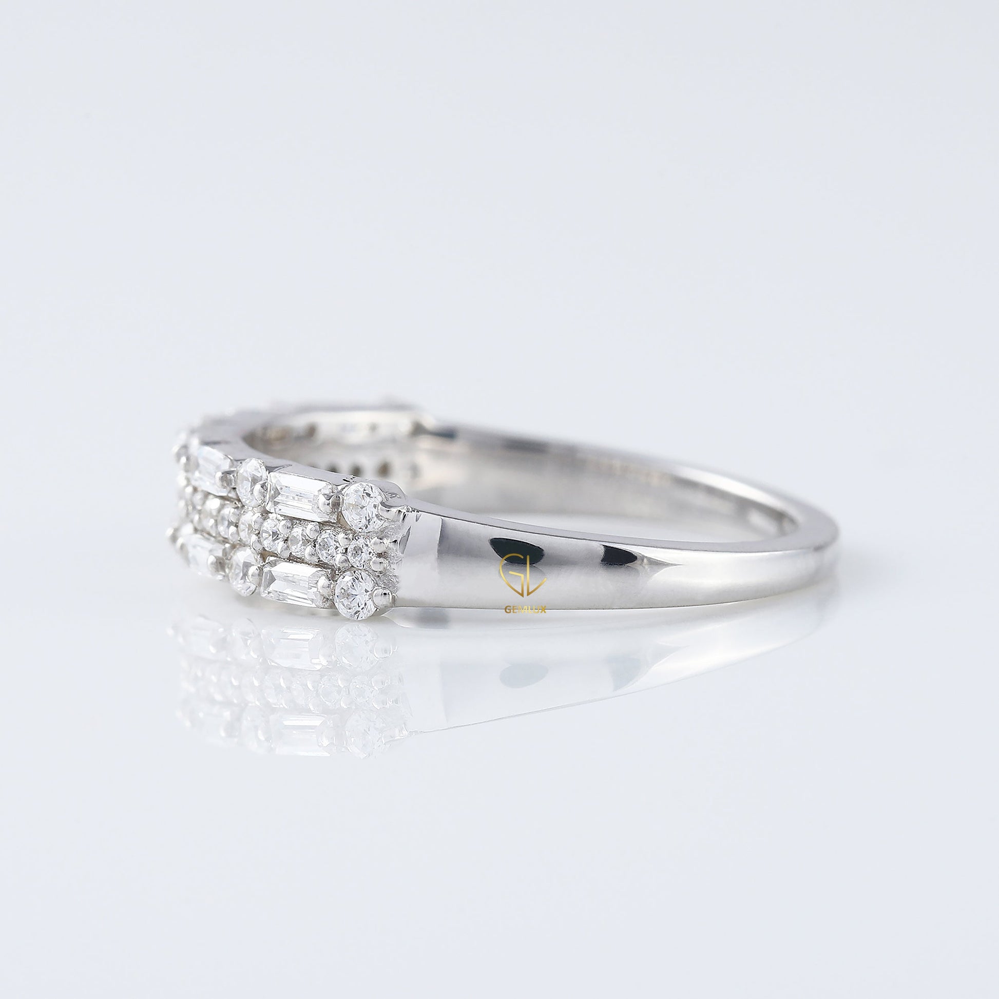 Round & Baguette Cut Three Row Lab Grown Eternity Band