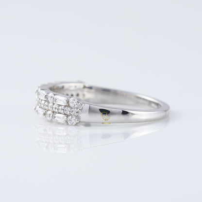 Round & Baguette Cut Three Row Lab Grown Eternity Band