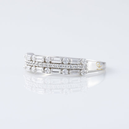 Three Row Moissanite Eternity Wedding Band