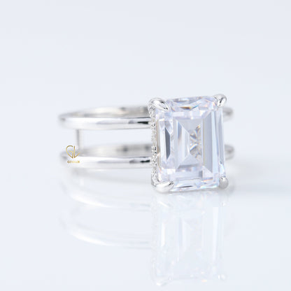 4ct Emerald Cut Lab Grown Double Band Solitaire Ring
