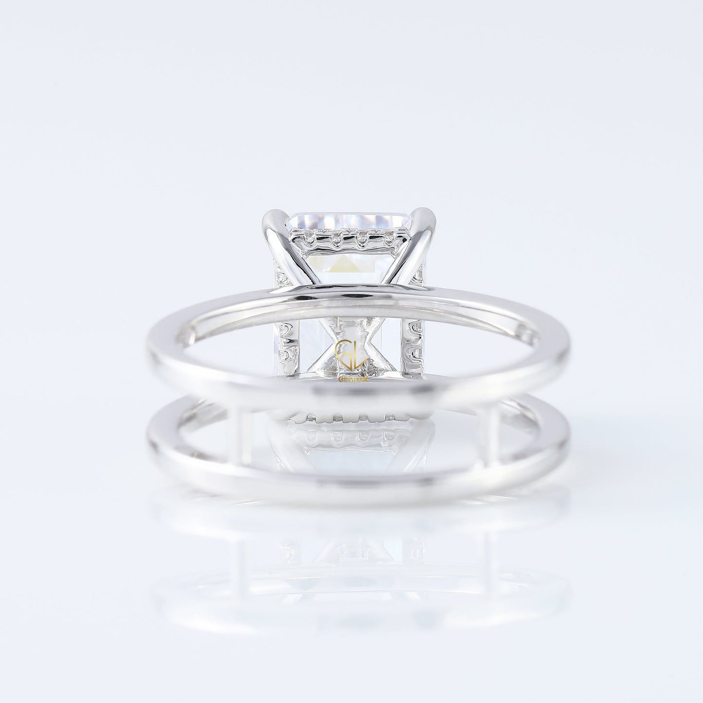 Emerald Cut Moissanite Double Band Solitaire Ring