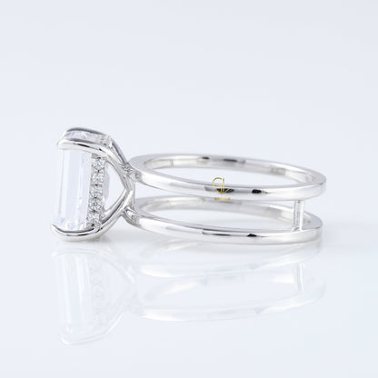 Emerald Cut Moissanite Double Band Solitaire Ring