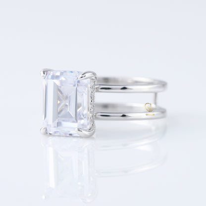 4ct Emerald Cut Lab Grown Double Band Solitaire Ring