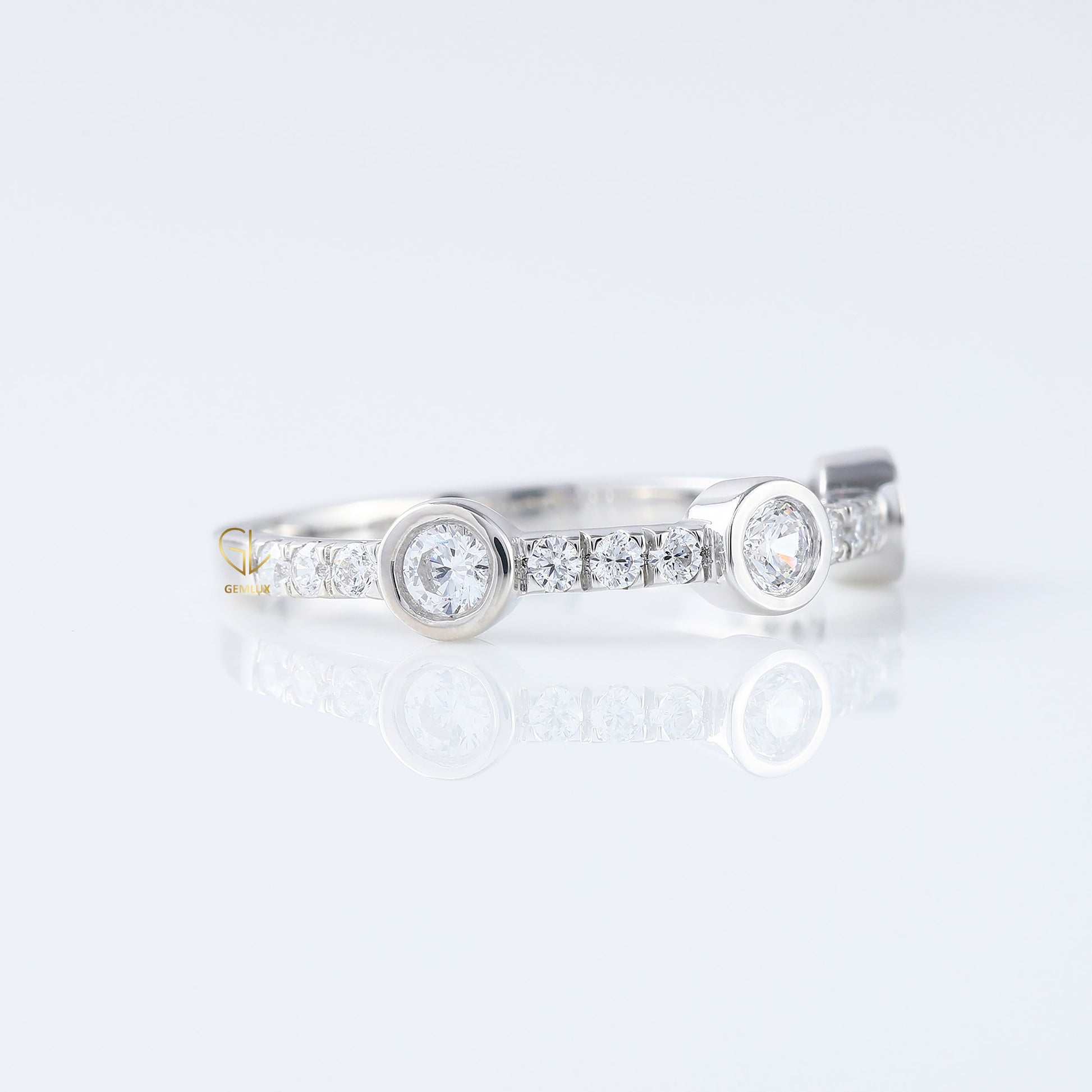 Three Stone Bubble Style Round Lab Grown Bezel Set Eternity Band, stacking band