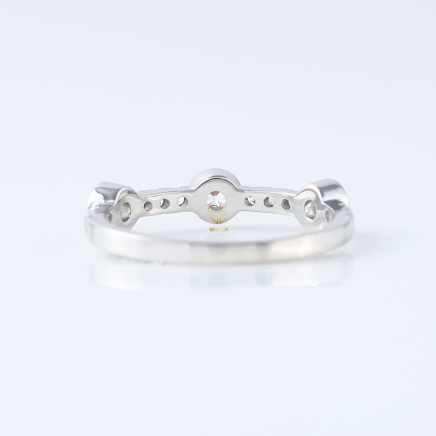 Three Stone Bubble Style Round Lab Grown Bezel Set Eternity Band, stacking band