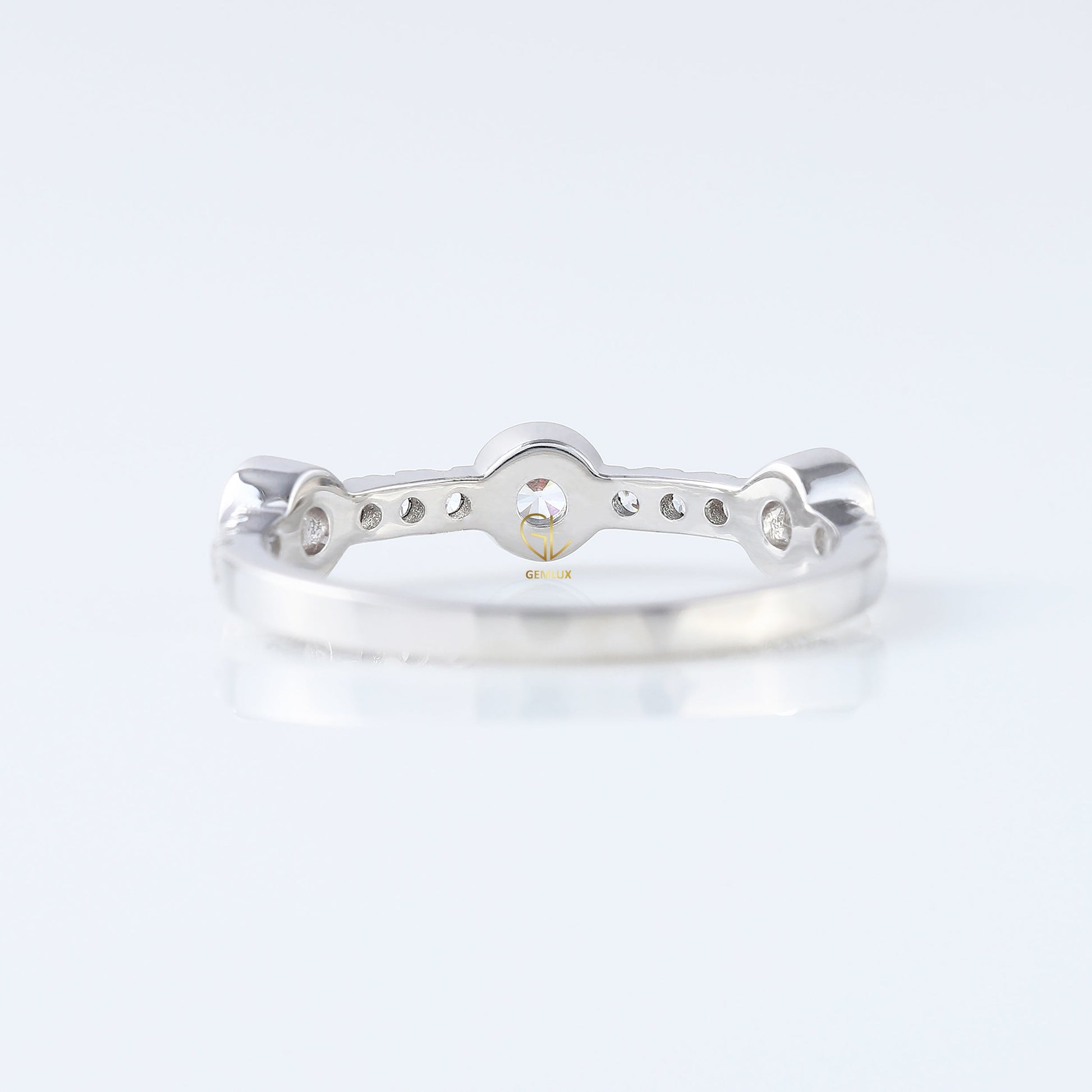 Three Stone Bubble Style Round Lab Grown Bezel Set Eternity Band, stacking band