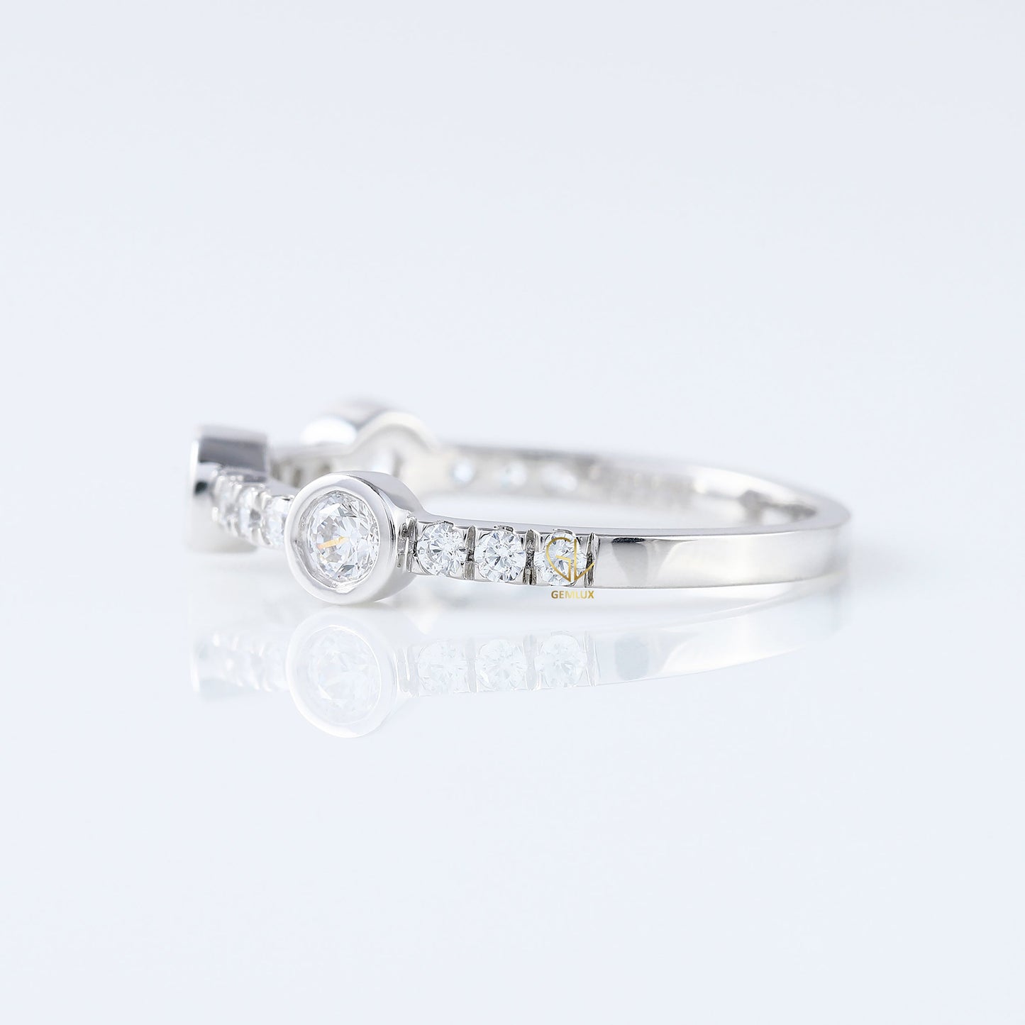 Bubble Style Three Stone Round Moissanite Bezel Set Eternity Band
