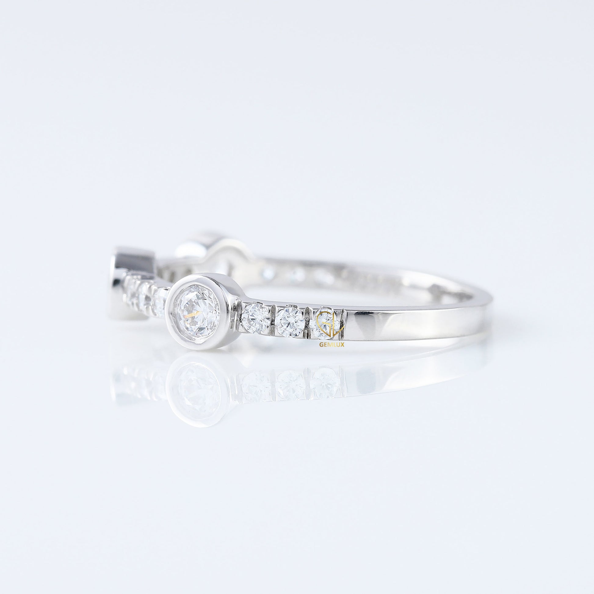 Three Stone Bubble Style Round Lab Grown Bezel Set Eternity Band, stacking band