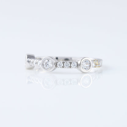 Bubble Style Three Stone Round Moissanite Bezel Set Eternity Band