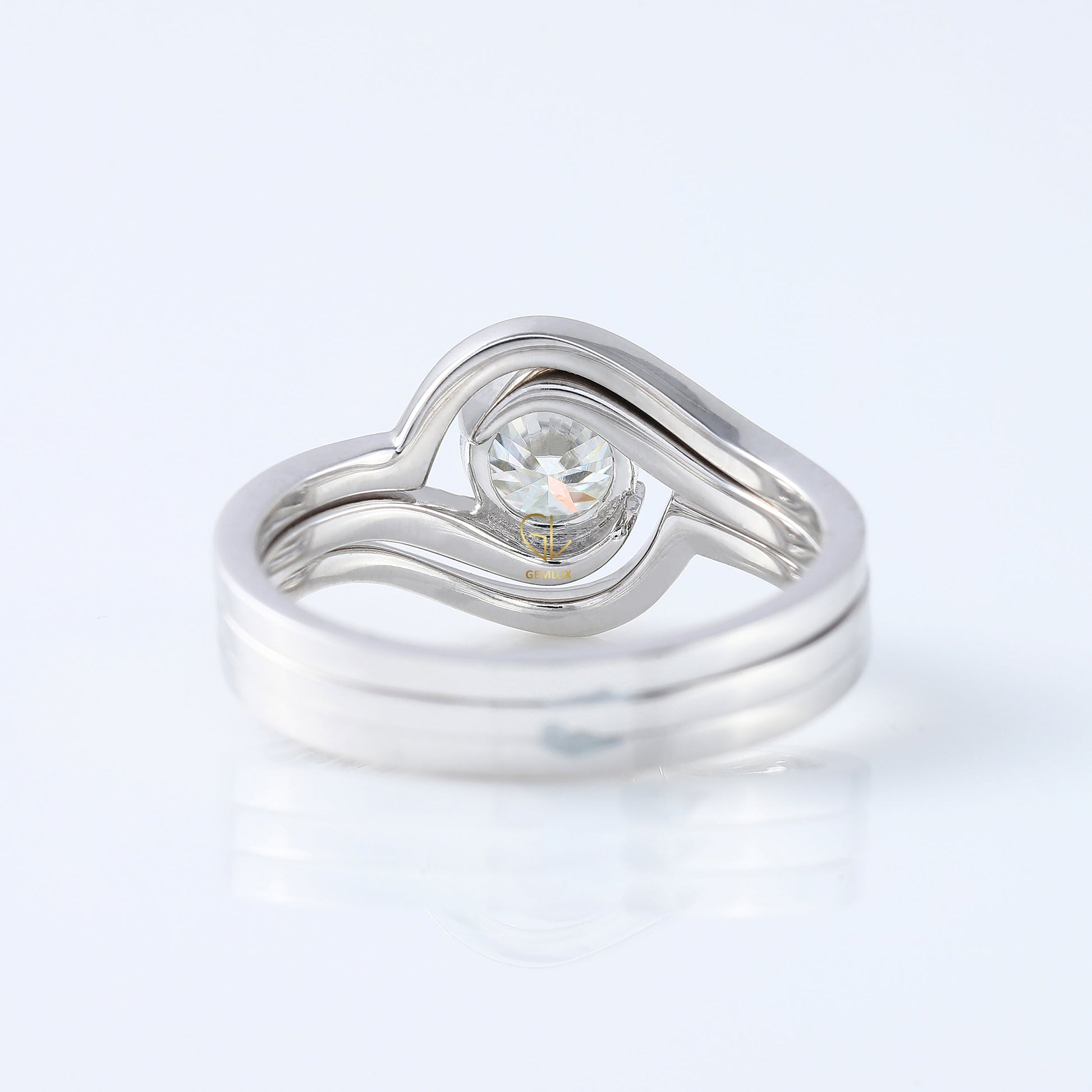 1 ct Round Cut Lab Grown Diamond Solitaire Bypass Trio Ring Set