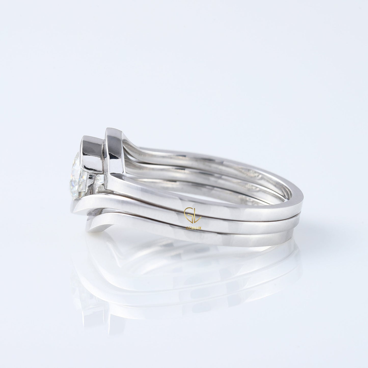 1 ct Round Cut Lab Grown Diamond Solitaire Bypass Trio Ring Set