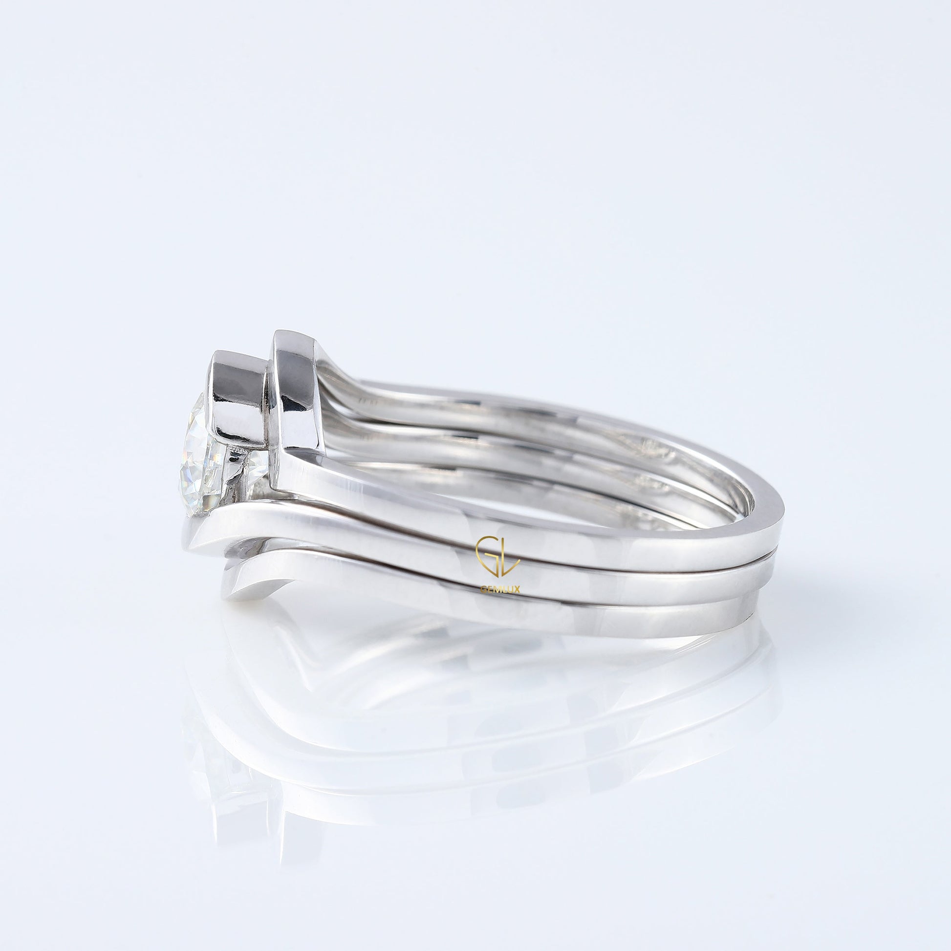 1 ct Round Cut Lab Grown Diamond Solitaire Bypass Trio Ring Set