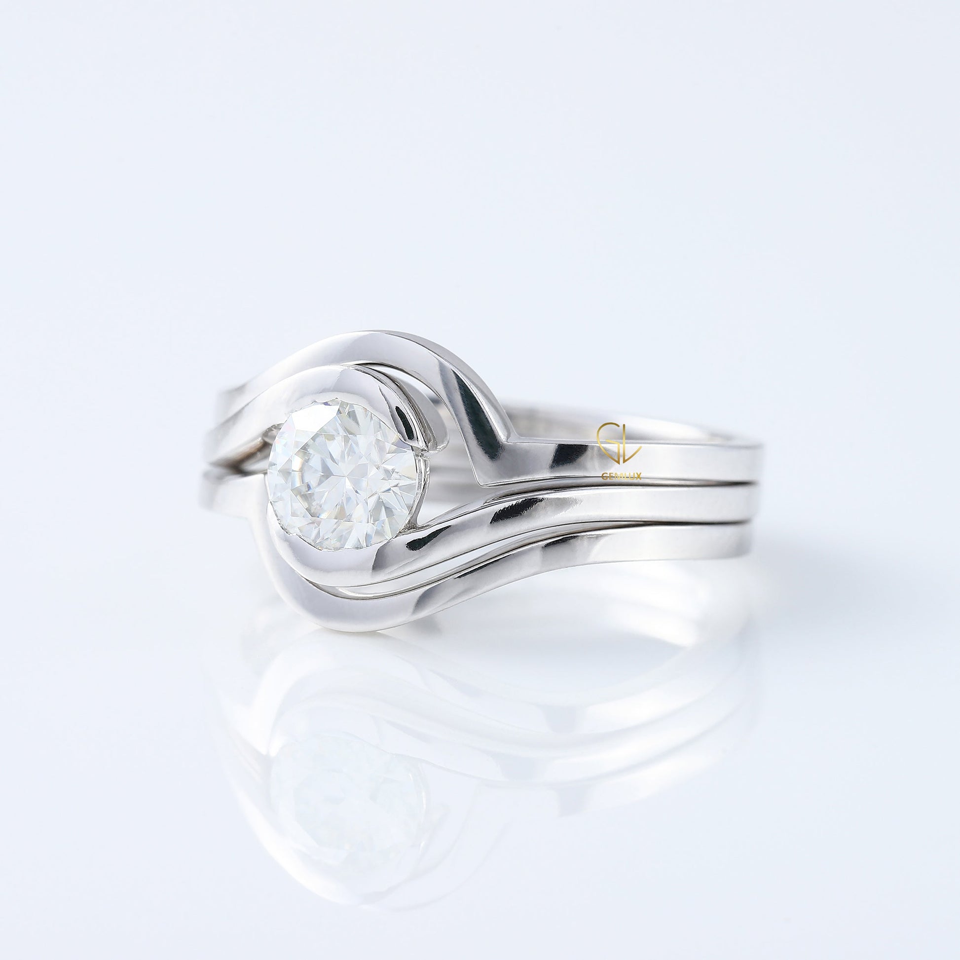 1 ct Round Cut Lab Grown Diamond Solitaire Bypass Trio Ring Set