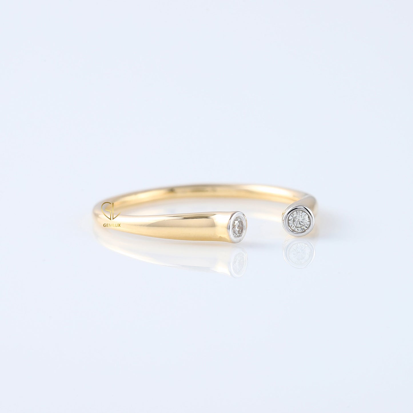Open Cuff Lab Grown Two Stone Bezel Set Adjustable Band