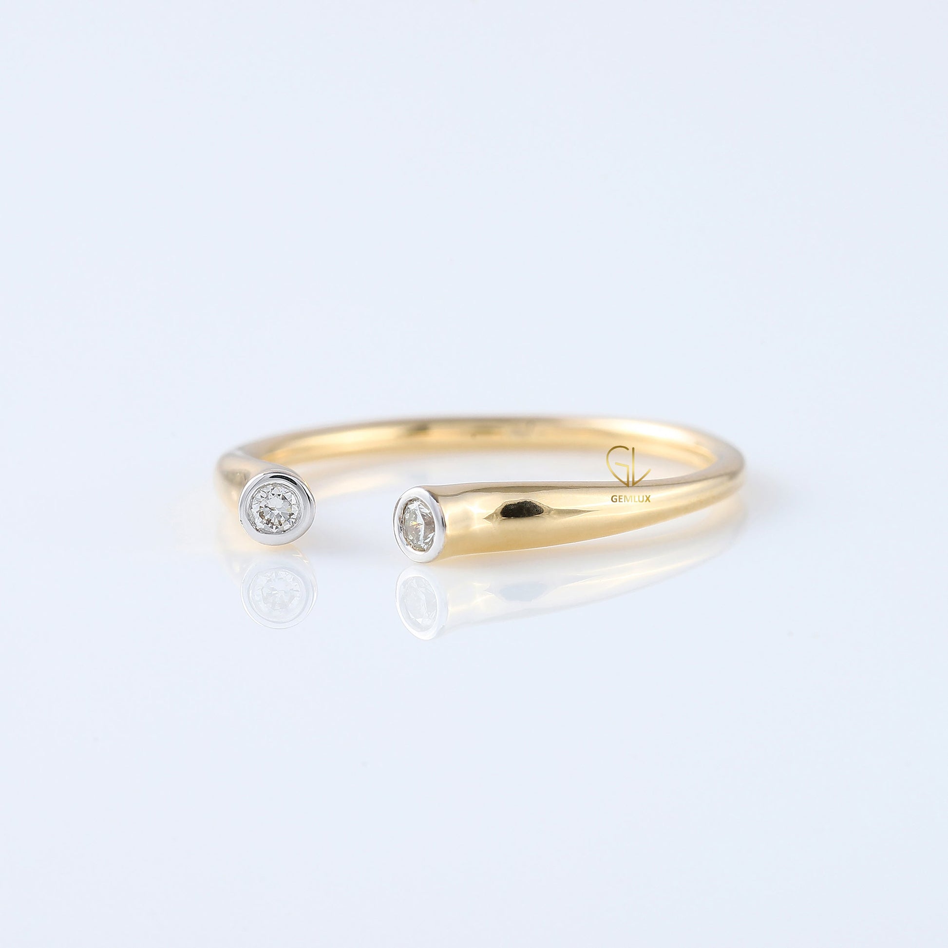 Open Cuff Lab Grown Two Stone Bezel Set Adjustable Band