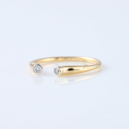 Open Cuff Lab Grown Two Stone Bezel Set Adjustable Band
