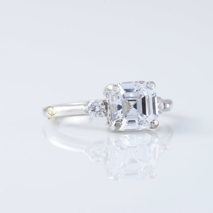 Three Stone 1.5 Ct Asscher Cut Moissanite Trilogy Engagement Ring