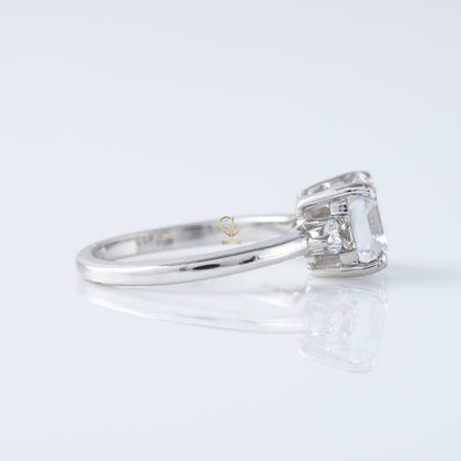 Three Stone 1.5 Ct Asscher Cut Moissanite Trilogy Engagement Ring